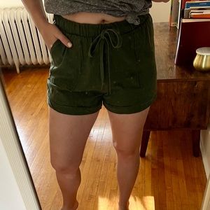 Army green tie waist shorts